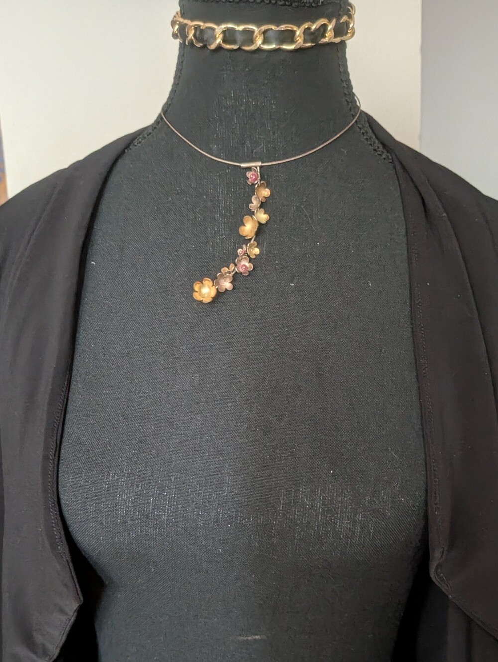 Jamie Cassavoy Sterling Silver Mixed Metal Floral Cascading Wire Necklace
